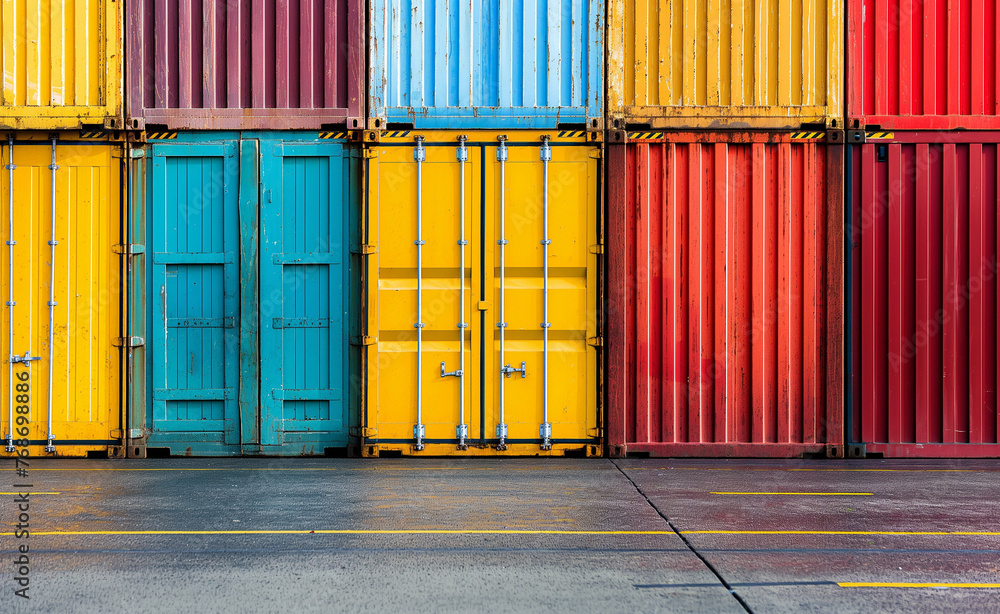 Poster vibrant array of shipping containers at the port
