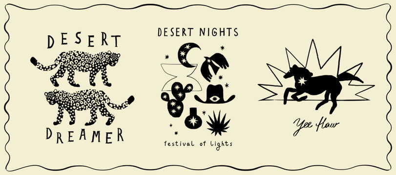 Set of cowboys design print elements