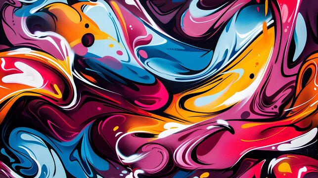 Fototapeta Seamless background featuring a colorful abstract graffiti art pattern, with a mix of spray paint splatters, street style doodles, and urban artistic expressions.