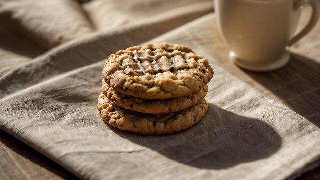 Two Cookies on a Napkin Beside a Cup of Coffee,