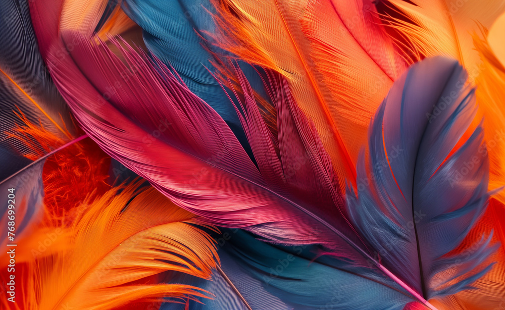 Poster abstract close-up of multicolored feathers creating a captivating background texture