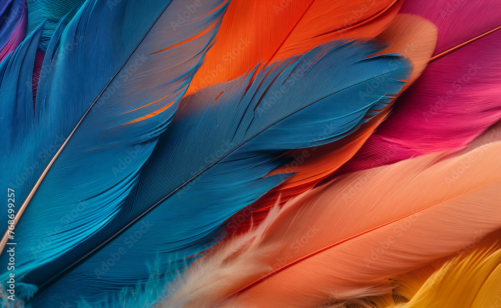 Poster abstract close-up of multicolored feathers creating a captivating background texture