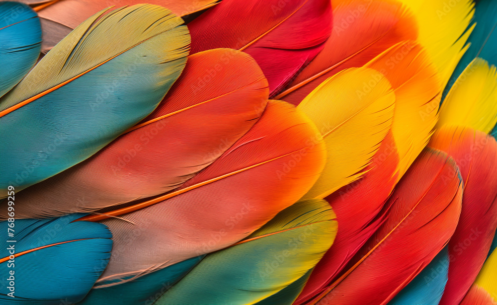 Poster abstract close-up of multicolored feathers creating a captivating background texture