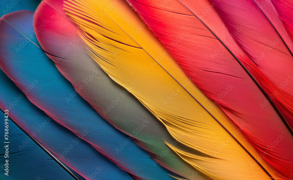 Poster abstract close-up of multicolored feathers creating a captivating background texture