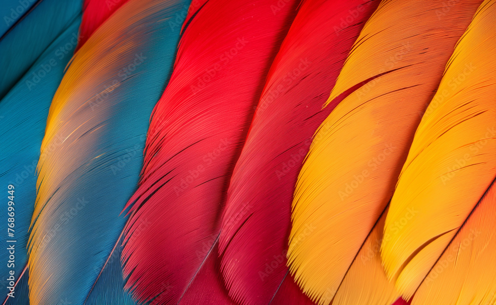 Poster abstract close-up of multicolored feathers creating a captivating background texture