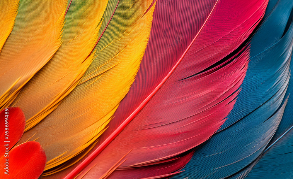 Poster abstract close-up of multicolored feathers creating a captivating background texture