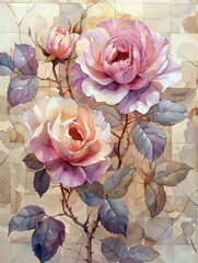 A watercolor illustration of blue and pink flowers, ideal for background or textile design.