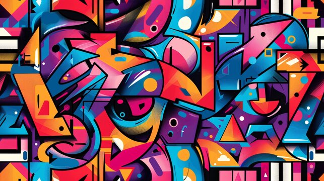 Fototapeta Seamless background featuring a colorful abstract graffiti art pattern, with a mix of spray paint splatters, street style doodles, and urban artistic expressions.