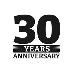 30 years logo or icon. 30th anniversary badge. Birthday celebrating, jubilee emblem design with number twenty. Vector illustration.