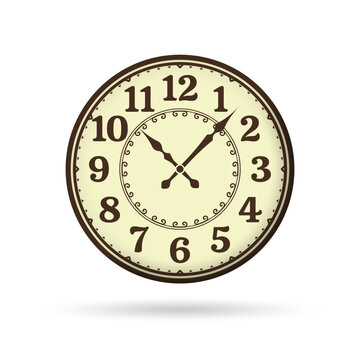 Old clock face. Vintage watch with retro numeral. Antique clock-face design. Vector illustration.