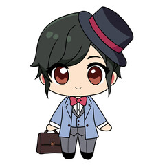isolated cute chibi boy character wearing office attire
