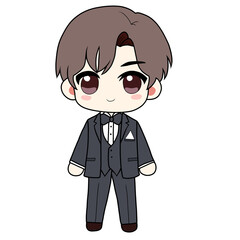 isolated cute chibi boy character wearing suit