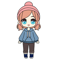 isolated cute chibi girl character wearing winter clothing