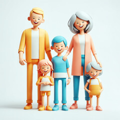 Happy cheerful family, 3d style cartoon characters, isolated background - 768701409