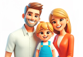 Happy cheerful family, 3d style cartoon characters, isolated background - 768701416