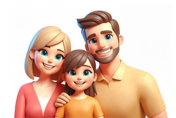 Happy cheerful family, 3d style cartoon characters, isolated background - 768701424