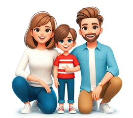 Happy cheerful family, 3d style cartoon characters, isolated background - 768701427