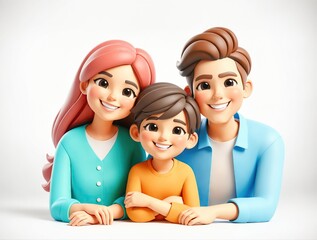 Happy cheerful family, 3d style cartoon characters, isolated background - 768701436