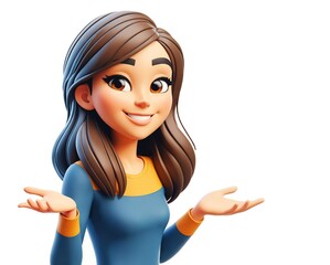 Young cheerful woman, 3d style cartoon character, isolated background - 768701438