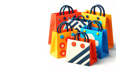 Sale campaign. Colorful shopping bags. Online shopping, 3d style, white background - 768701453
