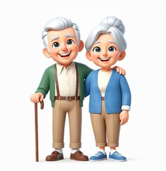 Happy old couple, 3d style characters, isolated background - 768701455