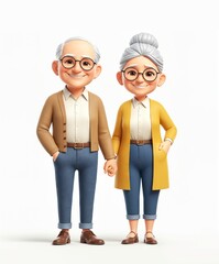 Happy old couple, 3d style characters, isolated background - 768701458