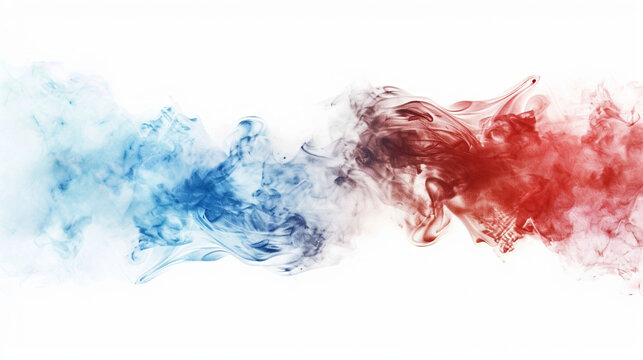 Watercolor red and blue colors smoke on white background