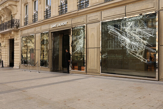 PARIS, FRANCE - 20 March 2024: Yves Saint Laurent flagship store on the Champs-Elysees in Paris
