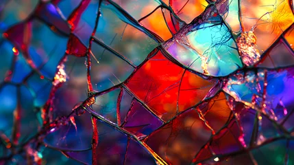 Fotobehang ひび割れた虹色のガラスの背景 © Hanasaki