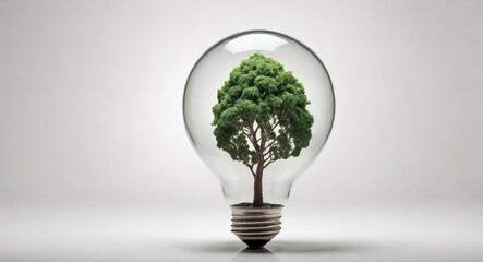 tree growing on light bulb on white background