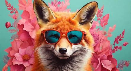 Deurstickers Closeup portrait fox wearing sunglasses © Jayk