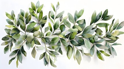 Lush Watercolor Olive Branches on White Surface Symbolizing Prosperity and Peace - obrazy, fototapety, plakaty