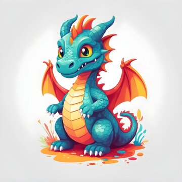 Friendly Cartoon Dragon, Cheerful Mythical Creature
