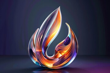 Abstract 3D Chrome Metal Y2K Fire Icon with Liquid Mercury Effect, digital art