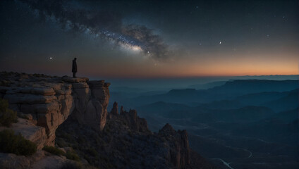Person Standing on Cliff Edge Gazing at the Milky Way