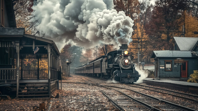 color stock photo of a classic steam train departing from the st