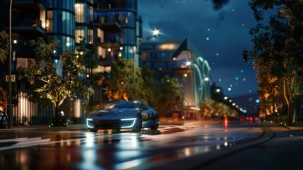 Fototapeta na wymiar Sustainable city at night background created with Generative AI Technology