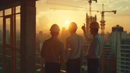 Business and architect concept. Architect and business construction man checking the construction site. Officials visiting the construction site. - obrazy, fototapety, plakaty