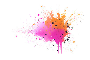 Multicolored pink and orange abstract paint splash with drips isolated on transparent background, png file - 768709669