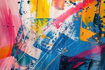 Colorful abstract brushstrokes and splatters, creative and expressive modern art - Acrylic painting on canvas