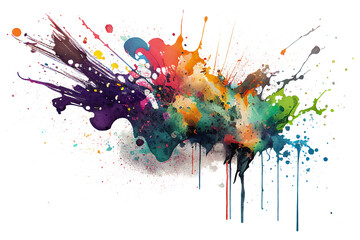 Multicolored abstract paint splash with drips isolated on transparent background, png file - 768710019