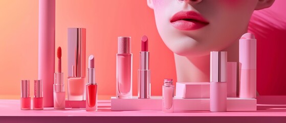 A cosmetics line ad where each product is set against a gradient that matches the makeup shade