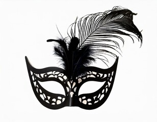 Carnival mask icon black silhouette isolated on white background. Mask with feathers pictogr