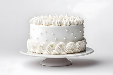 Side view white birthday or wedding cake with white whipped cream mock up isolated on white background - obrazy, fototapety, plakaty