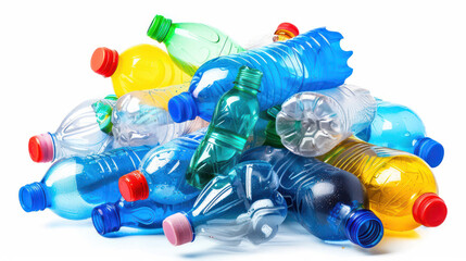 Variedad de Botellas de Plástico Usadas y  Coloridas - obrazy, fototapety, plakaty
