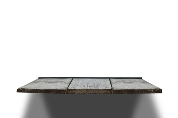 Old wooden shelves with shadow, transparent background, png.