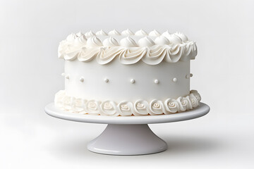 White birthday cake with white whipped cream mock up isolated on white background - obrazy, fototapety, plakaty