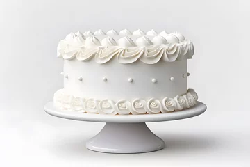 Foto auf Acrylglas White birthday cake with white whipped cream mock up isolated on white background © Oksana