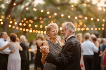 Senior Couple Dancing at an Outdoor Evening Party