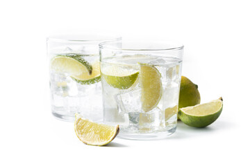 Glass of vodka tonic cocktail isolated on white background.